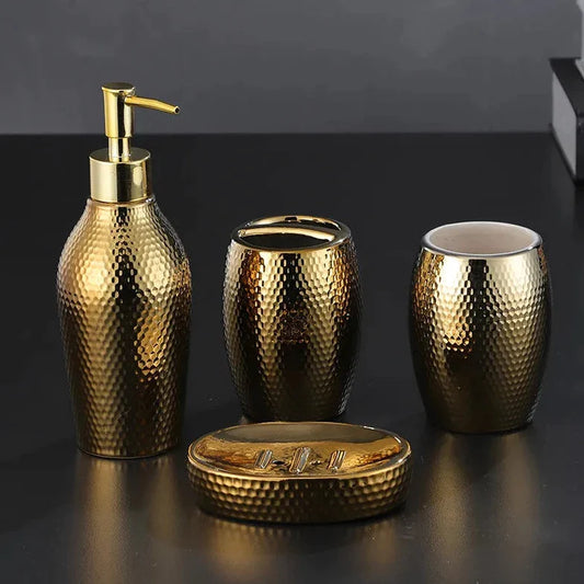 Set Bagno Elegante in Ceramica con Dispenser per Sapone e Portaspazzolini - Glamour e Praticità